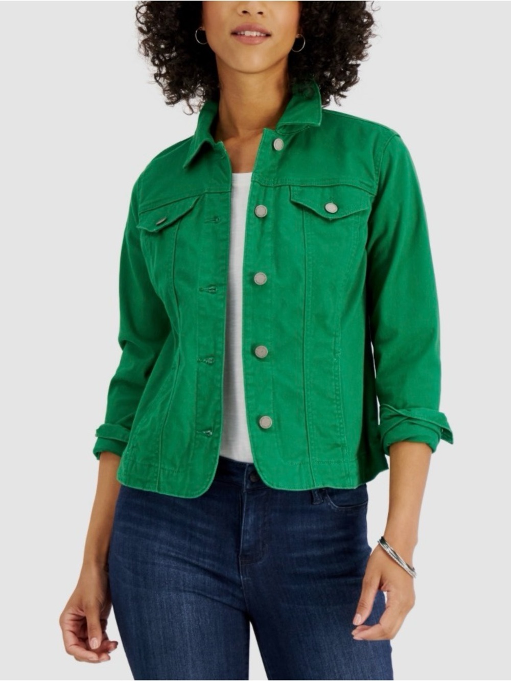 Charter Club Green Denim Jacket with Button Front
